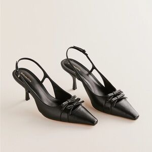 Reformation Black Slingback Heels with Bow